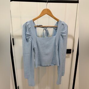 NWT Entro Sky Blue Ribbed Sweater with Puff Sleeves
